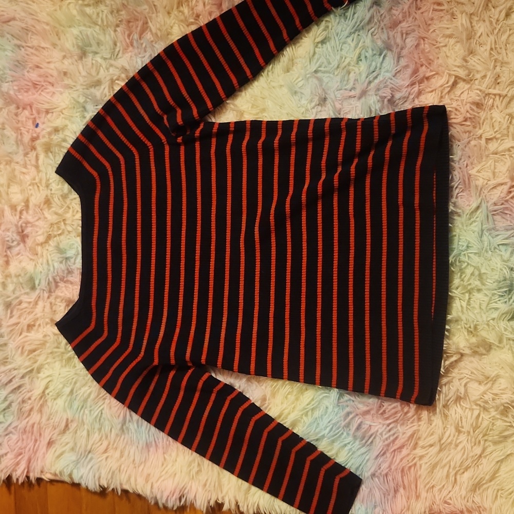 Lauren Ralph Lauren blue and red striped rib knit top women's size small